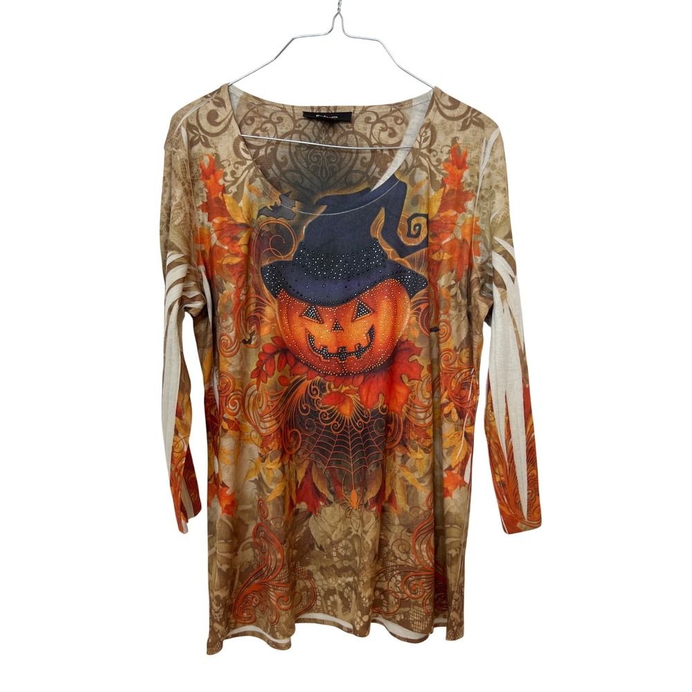 Style & Co Womens Halloween Pumpkin Witch Hat Rhinestone Top Brown Large